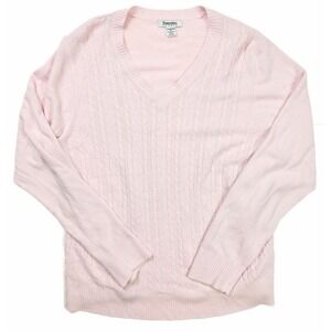 Hampshire Studio Pastel Pink Ribbed V Neck‎ Vintage Sweater Women's Size XL